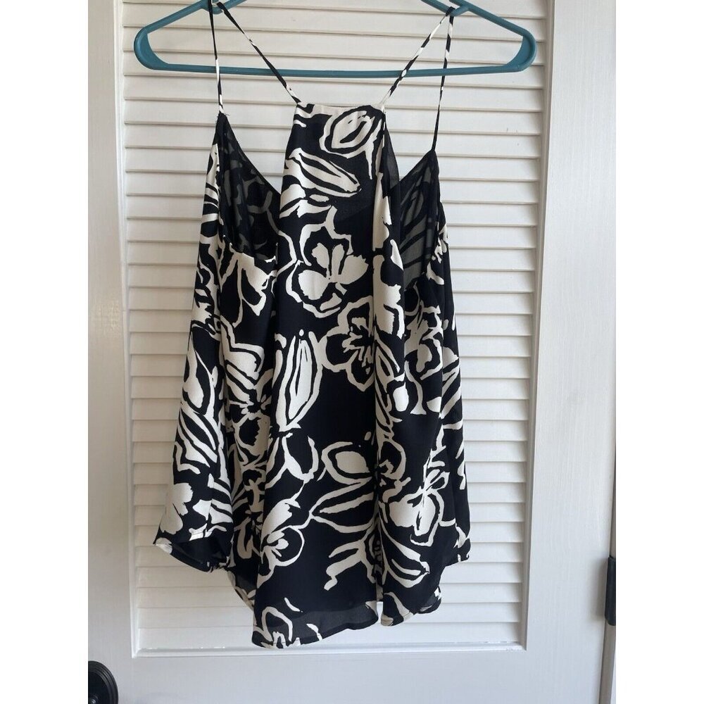 LOFT Black White Floral Sleeveless Blouse Small Layered Chiffon Tank Top - Picture 4 of 9